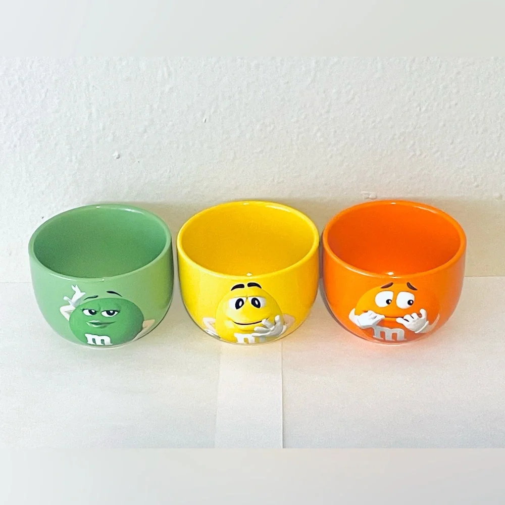M & M's Orange, Yellow, Green Ceramic Snack Bowls Set 10 oz‎ (2021)